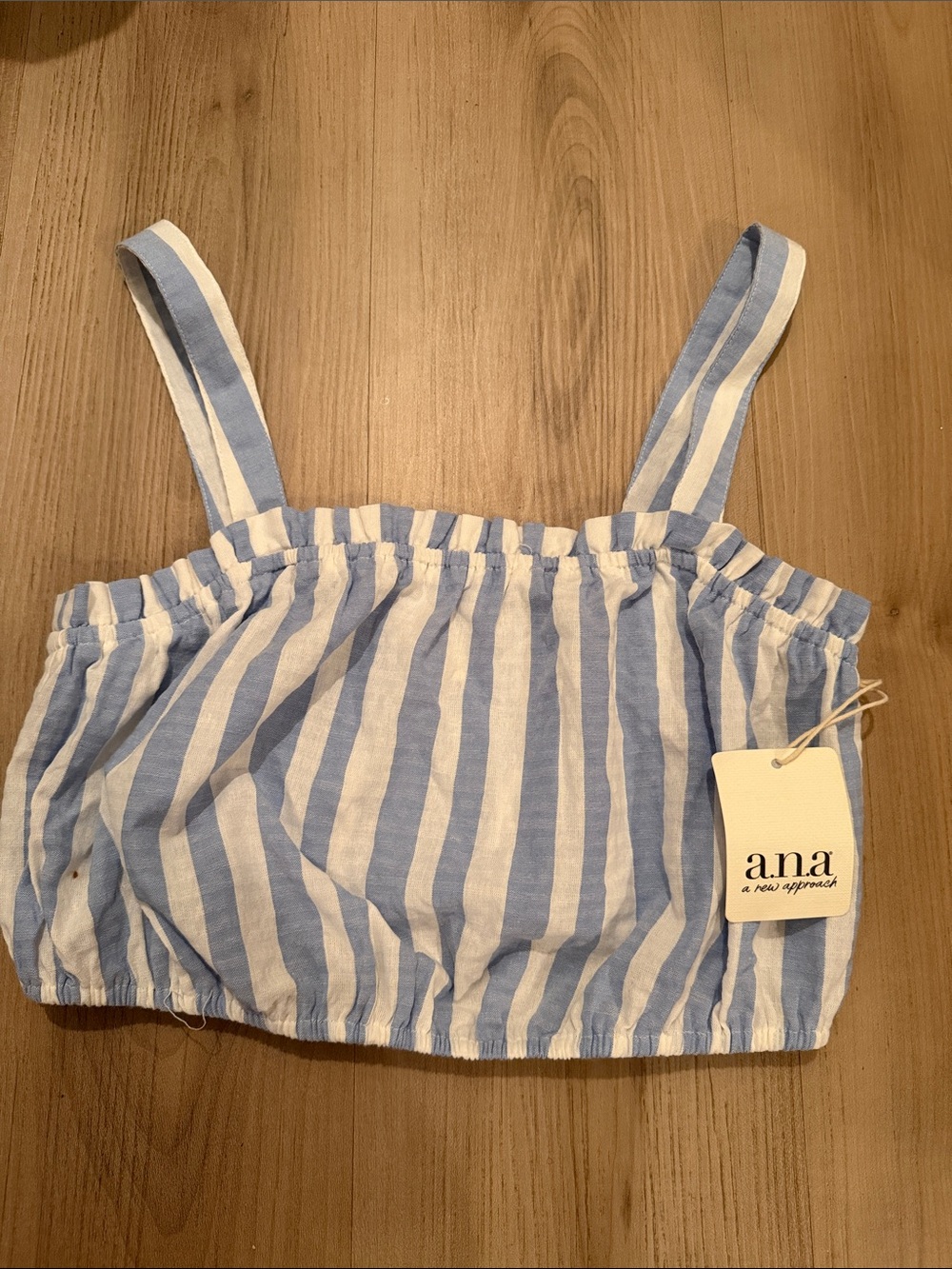 a.n.a Light Blue and White Striped Smocked Crop Tank